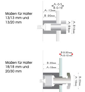 Abstandshalter Aluminium in Maßen 13/13, 13/20, 18/18, 20/30mm