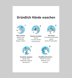 Hinweisschild 'Hände waschen' mit Wandmontage