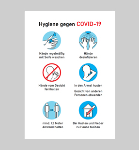 Schild 'Hygiene gegen COVID-Ausbreitung'