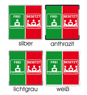 Schild 'Frei / Besetzt' mit Kunststoff-Seitenkanten in Farben Schwarz, Silber, Lichtgrau, u.a.
