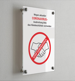 Schild 'Kein Händeschütteln' aus Acrylglas
