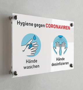 Hinweischild 'Hände Hygiene gegen Coronaviren'