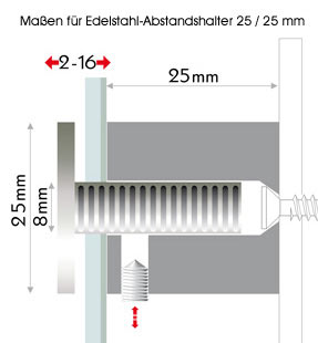 Edelstahl-Abstandshalter mit 25mm Durchmesser