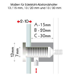 Edelstahl-Abstandshalter mit 13mm Durchmesser